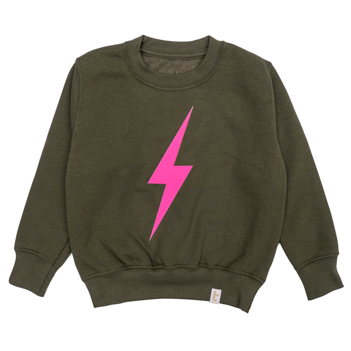 Bolt Sweatshirt  –  Olive & Neon Pink
