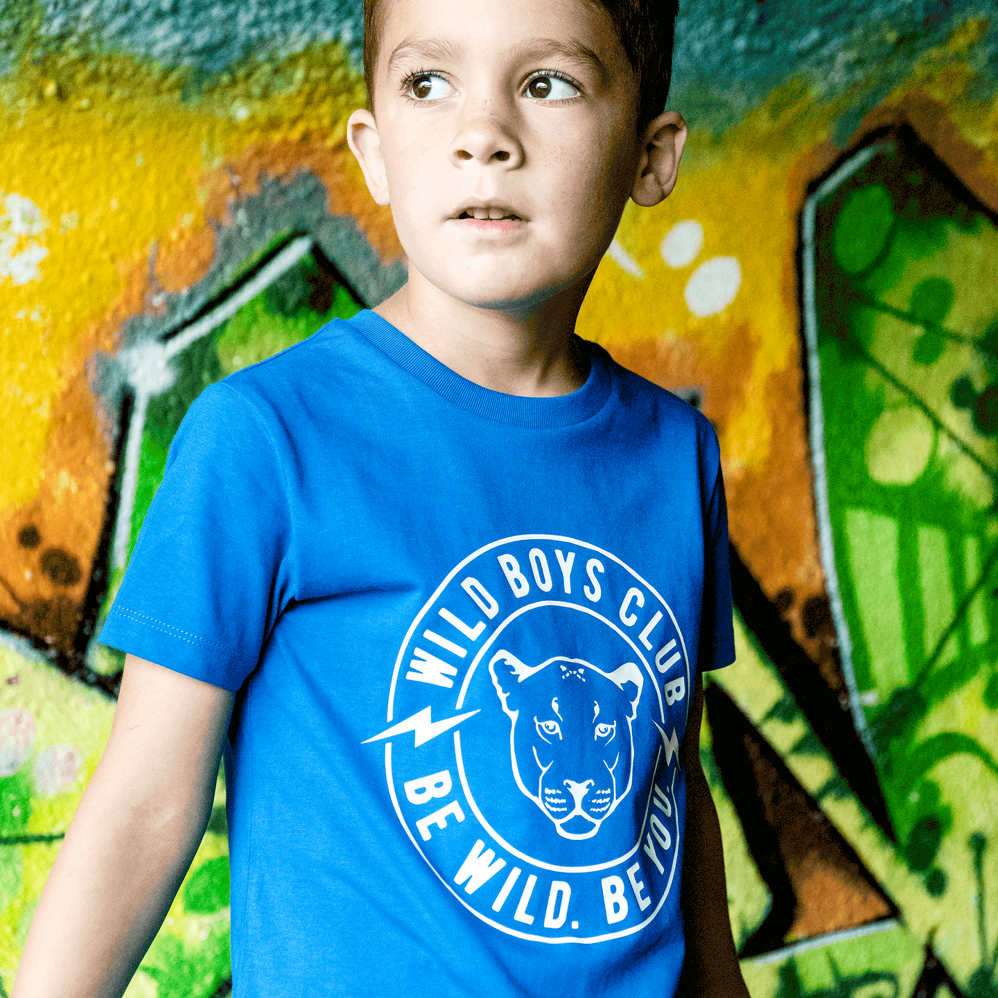 Wild Boys/Girls Club T-shirt  –  Azure Blue & White