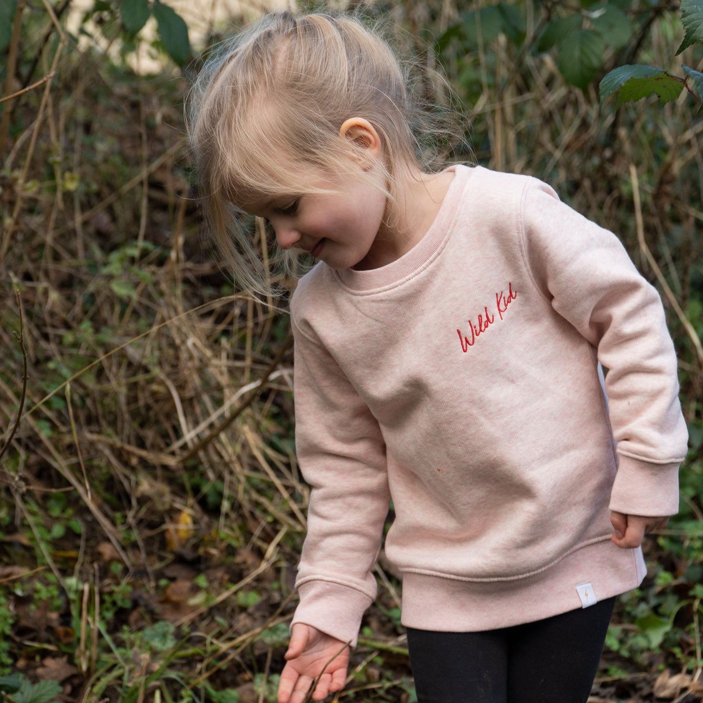Embroidered 'Wild Kid' Sweatshirt  –  Pink Marl